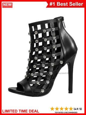 Studded Peep Toe Stiletto Ankle Boots Faux Leather Heeled Booties